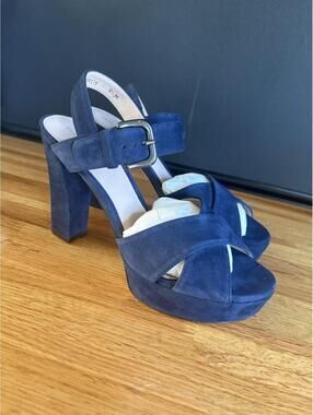 Stuart Weitzman Exhale Blue Suede Platform Heels Women's Size 9 1/2 NEW